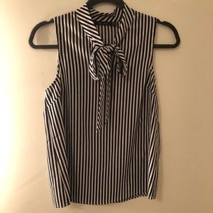Black and white striped tie front sleeveless top